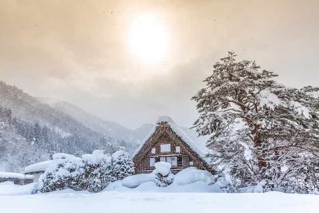 Shirakawago com sol neve