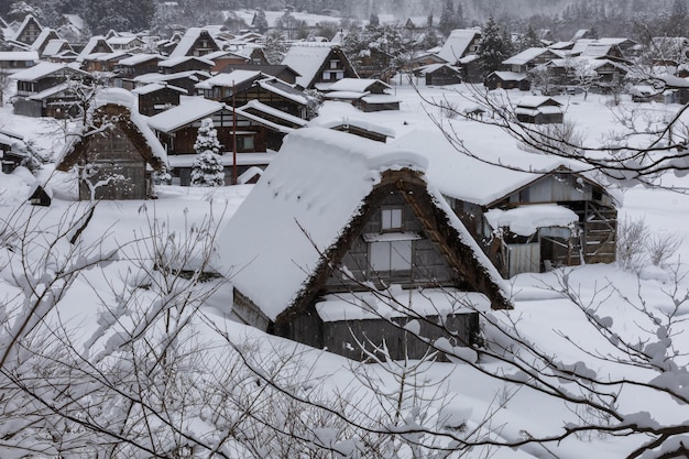Foto shirakawagoshirakawa-dorf im winterweltkulturerbegifujapan
