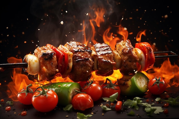 Foto shish kebab auf dem feuer