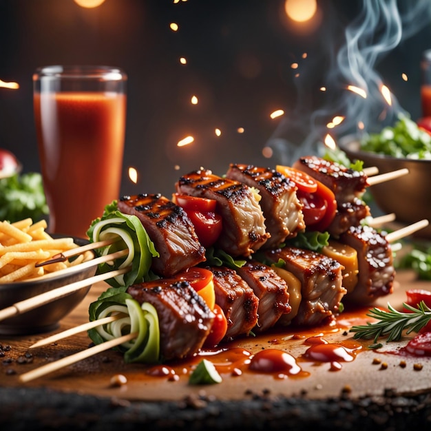 Shish kebab é um delicioso prato de carne grelhada feito com carne de cordeiro ou frango e marinado