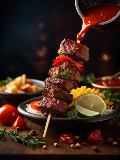 El shish kebab es un delicioso plato de carne a la parrilla hecha con carne de cordero o pollo y marinada