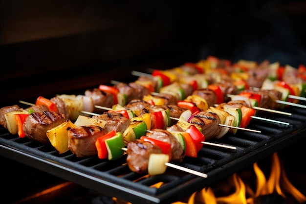 Shish kebab, gebraten auf Spitzen auf einem Grill an Holzkohle im Freien