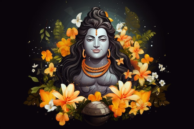 Shiva Linga decorado com flores para Maha Shivaratri