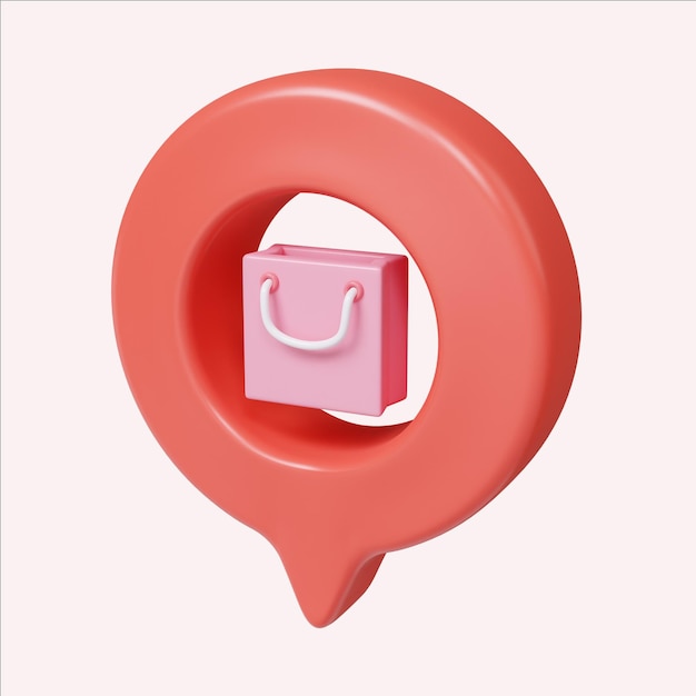 Shopping convenience with a speech bubble and bag icon 3D render illustration