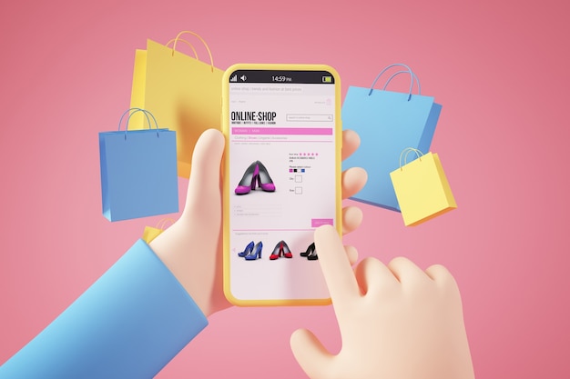 Shopping Online-App-Konzept 3D-Rendering