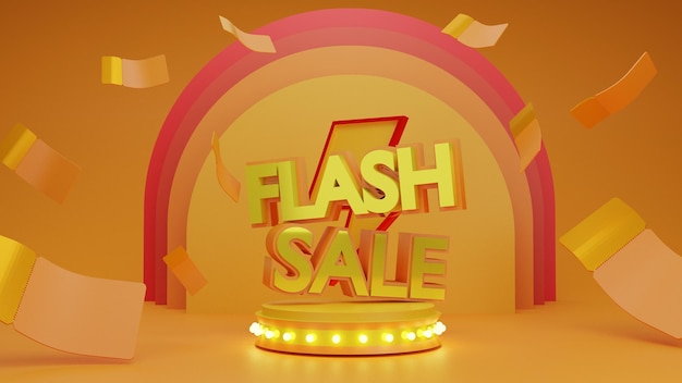 Shopping Poster Flash Sale Banner mit Donnerzeichen und schwebend, umgeben von goldenen Coupons