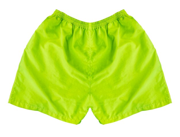 Shorts de néon verdes isolados em fundo branco com caminho de recorte