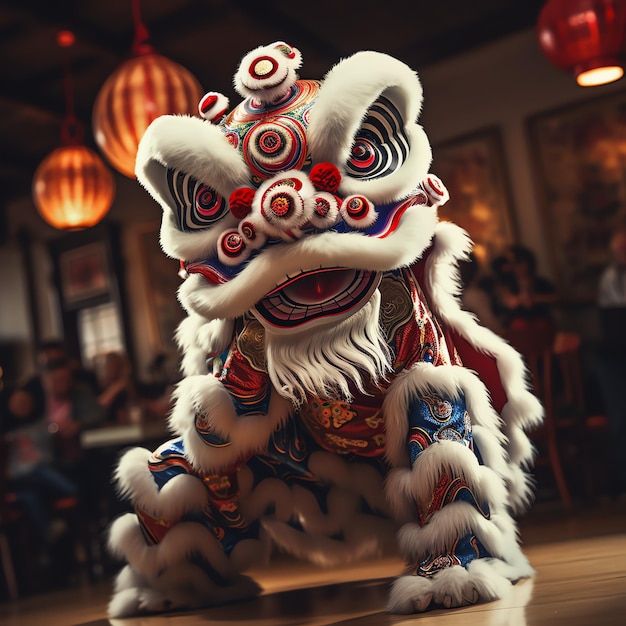 Show de dança de dragão ou leão barongsai em comemoração ao festival chinês do ano novo lunar tradicional asiático