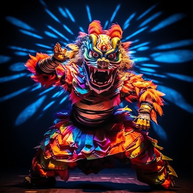 Show de dança de dragão ou leão barongsai em comemoração ao festival chinês do ano novo lunar tradicional asiático