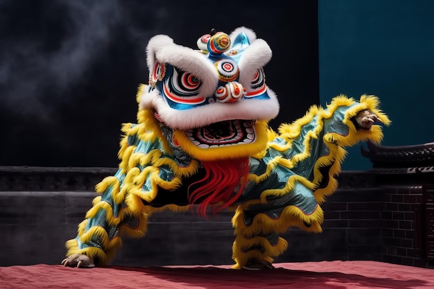 Show de dança de dragão ou leão barongsai em comemoração ao festival chinês do ano novo lunar tradicional asiático