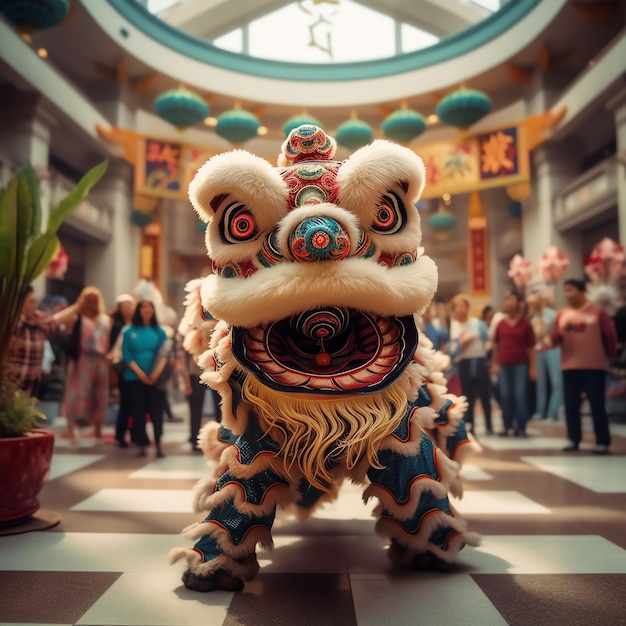 Foto show de dança de dragão ou leão barongsai em comemoração ao festival chinês do ano novo lunar tradicional asiático