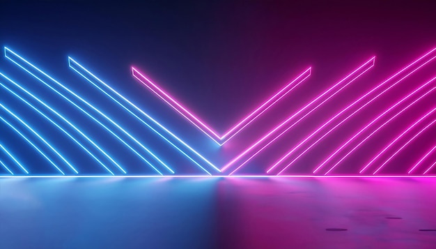 Show de laser de néon hipnotizante Resumo 3D render linhas rosa e azul espectro ultravioleta