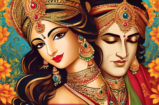 Shree Krishna e Radha ilustração