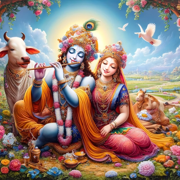Shree Krishna e Radha Pintura Generative ai