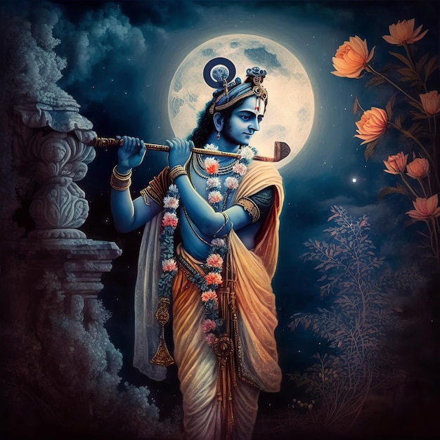 Shree Krishna Illustration für Janmashtami Generative Ai