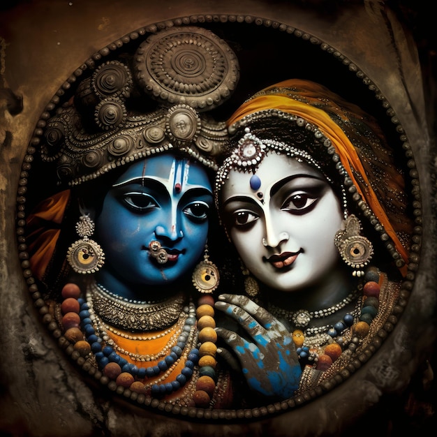 Foto shree krishna y radha ilustración generativa ai