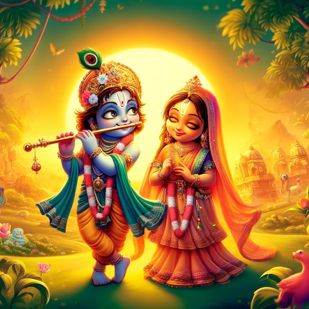 Shree Krishna und Radha Malerei Generative ai