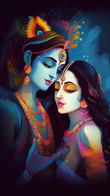 Foto shree radha e krishna ilustração generativa ai