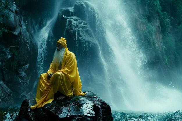 Shri Guru Nanak Dev ji sentado en la orilla de un río