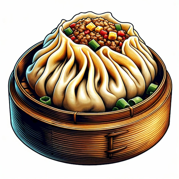 Shumai en un recipiente Ilustración típica de diseño de comida china