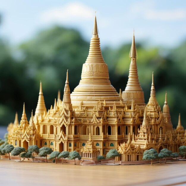 Foto shwedagon pagoda myanmar com artesanato 3d e fundo isolado