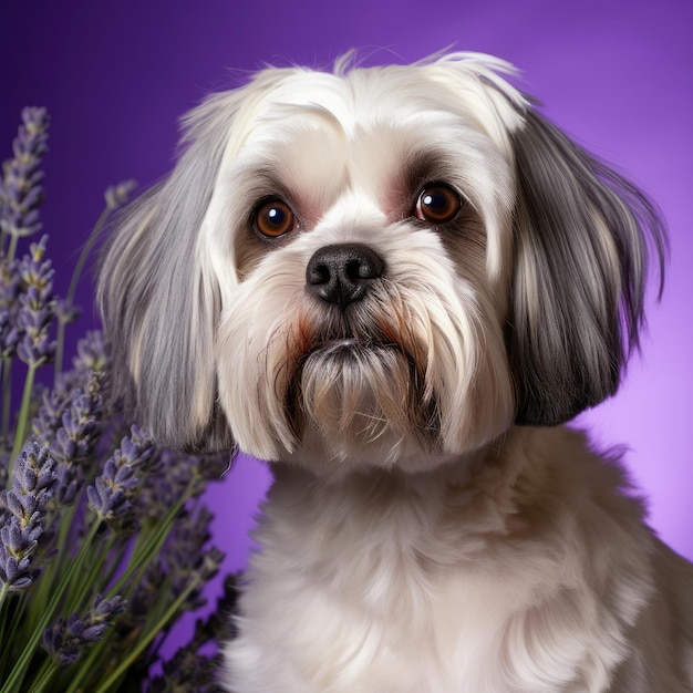 Foto shy shih tzu no estúdio lavender