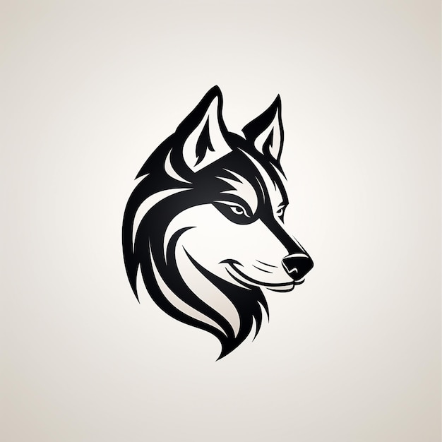 Siberian Husky-Logodesign mit dünnen Linien in Schwarz und Weiß, dargestellt im Mittelsprint