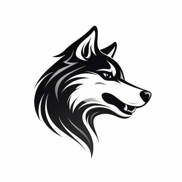 Siberian Husky-Logodesign mit dünnen Linien in Schwarz und Weiß, dargestellt im Mittelsprint