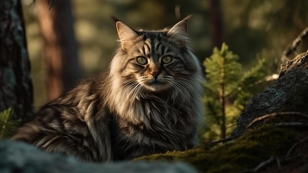 Sibirische Katze erkundet Baum Ein Einblick in ein seltsames Katzenabenteuer