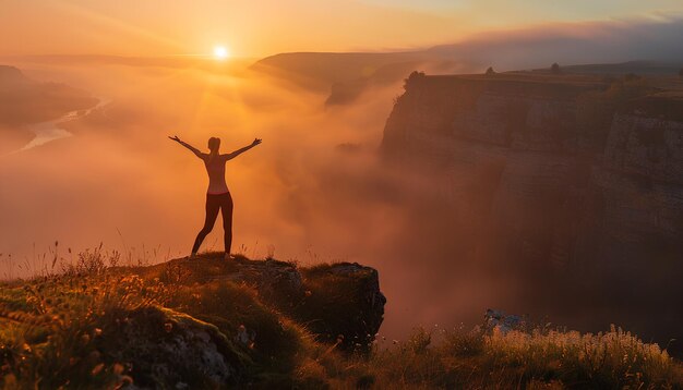 sich im Sonnenaufgang ausstrecken