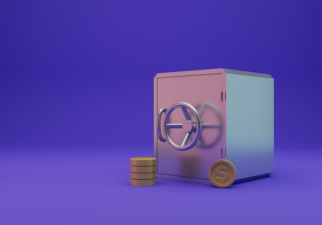 Sicheres Geld und Münze isoliert, 3D-Rendering