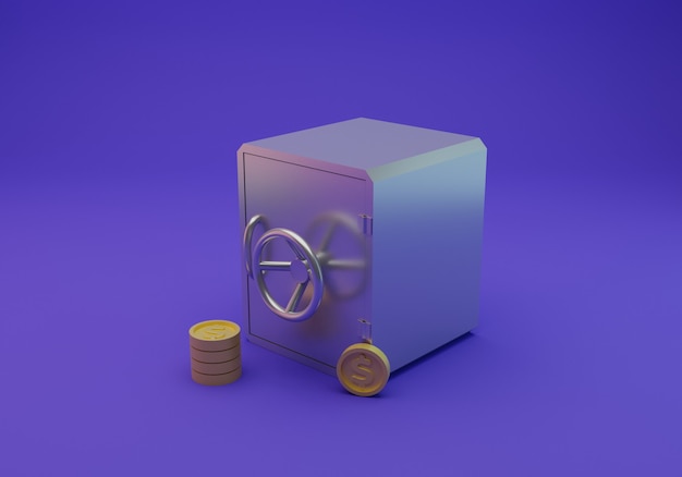 Sicheres Geld und Münze isoliert, 3D-Rendering