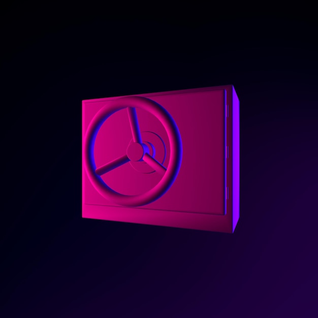 Sicheres Neon-Symbol. 3D-Rendering-UI-UX-Schnittstellenelement. Dunkel leuchtendes Symbol.