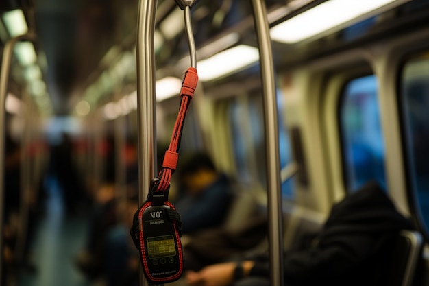 Sicherheit in der U-Bahn betont Verschwommenes Handgriffband, das einen sicheren Griff während des Transits bietet