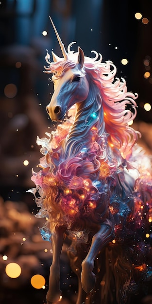 Foto sicht auf die farbenfrohe magische und mythische einhorn-kreatur generative ai