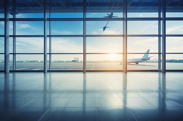 Foto sicht auf einen leeren flughafen mit verschwommenem hintergrund