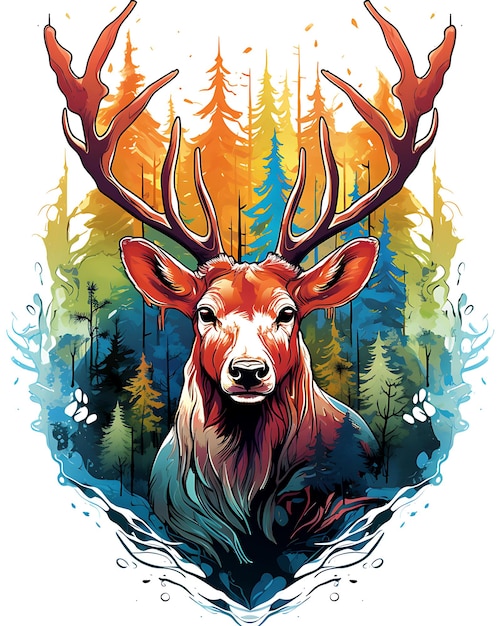 Sicht auf wildfarbige Jagdtiere Hirsche Illustration Vektor Natur Hintergrund