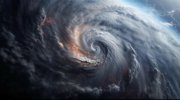 Sicht aus dem Weltraum von oben auf einen Hurrikan Tornado Wirbel von Wolken KI generiert