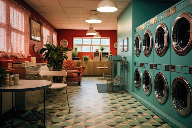 Foto sicht in einem waschsalon mit vintage-dekor und waschmaschinen