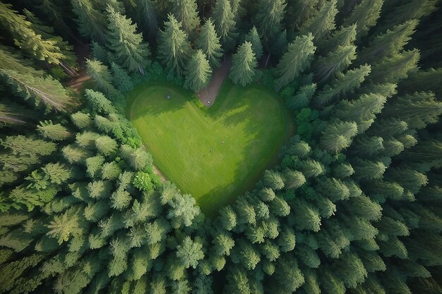 Sicht von oben über der Herzform im Wald