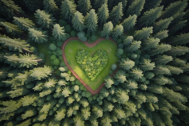 Sicht von oben über der Herzform im Wald