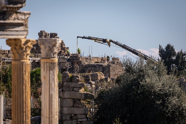 Side Türkei 09. Februar 2023 Rekonstruktion eines alten Gebäudes in der Stadt Side