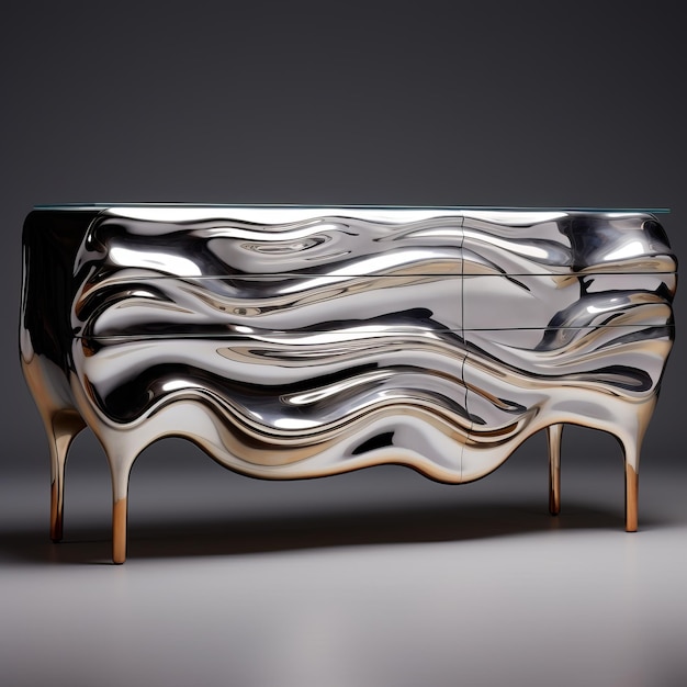 Sideboard metálico inspirado en Avicii con ondas de surrealismo fluido