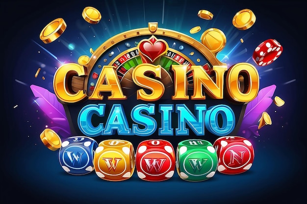 Sie gewinnen Casino-Banner-Text auf der Hintergrundszene Slots-Spiel-Ikonen Vektor-Illustration