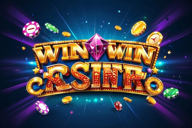 Sie gewinnen Casino-Banner-Text auf der Hintergrundszene Slots-Spiel-Ikonen Vektor-Illustration