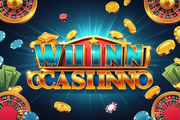 Sie gewinnen Casino-Banner-Text auf der Hintergrundszene Slots-Spiel-Ikonen Vektor-Illustration