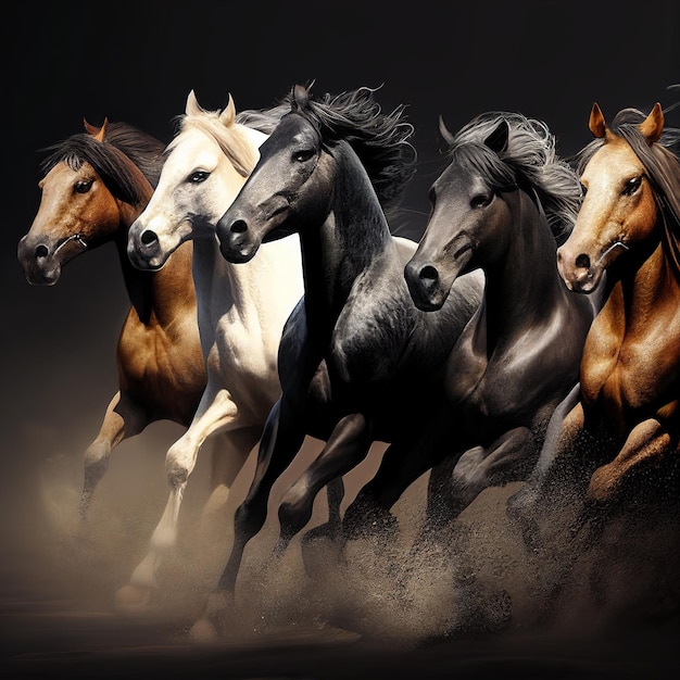 Sieben Pferde, die generative KI malen