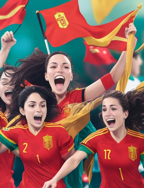 Sieg für die spanische Frauen-Fußballnationalmannschaft. Kostenloser Bildhintergrund