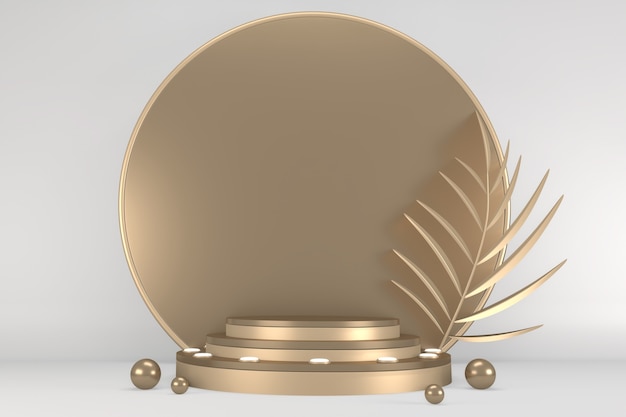 Sieg goldener Podiumssieger auf weißem Hintergrund minimalistisches Design. 3D-Rendering