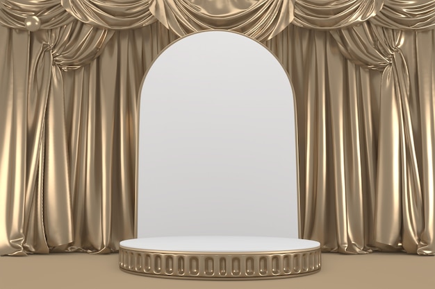 Sieg goldener Podiumssieger auf weißem Hintergrund minimalistisches Design. 3D-Rendering